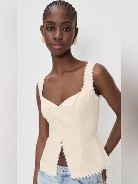 NEW Reformation Viola Linen Lace Sleeveless Top Sugar Cream | US 0 UK 4